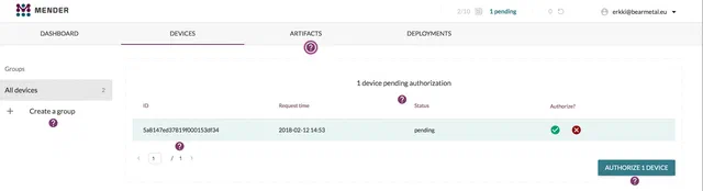 Mender device authorization list